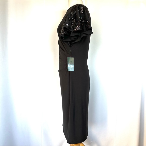 LAUREN RALPH LAUREN EVENING BLACK EMBELLISHED FLUTTER SLEEVE PARTY DRESS NWT 10 - Picture 6 of 14